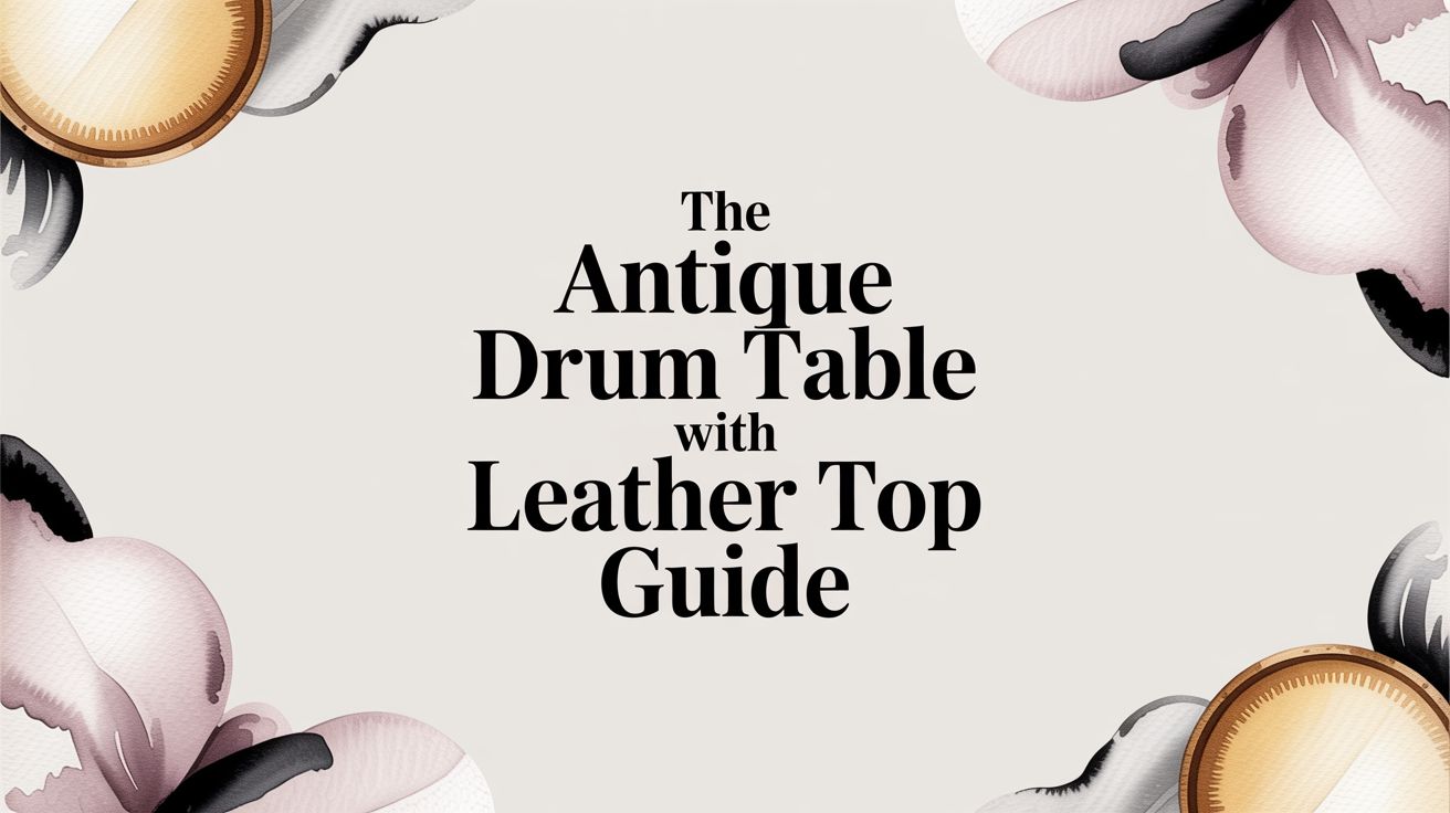 Antique Drum Table With Leather Top Title Card