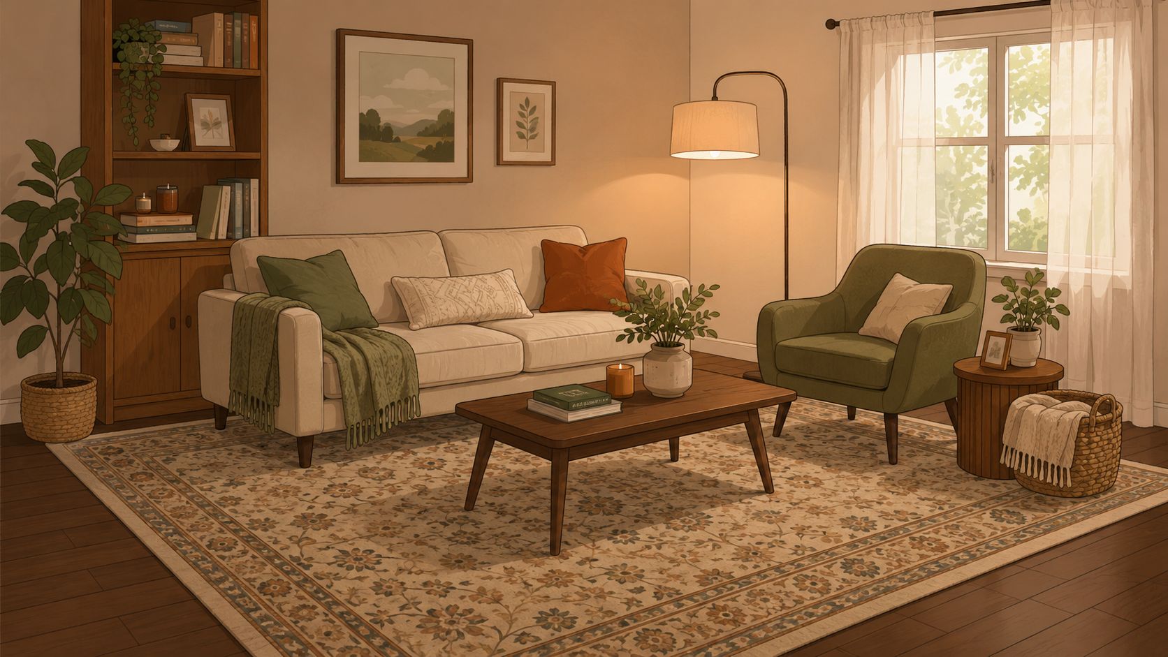 Layering Rugs Lighting and Window Treatments