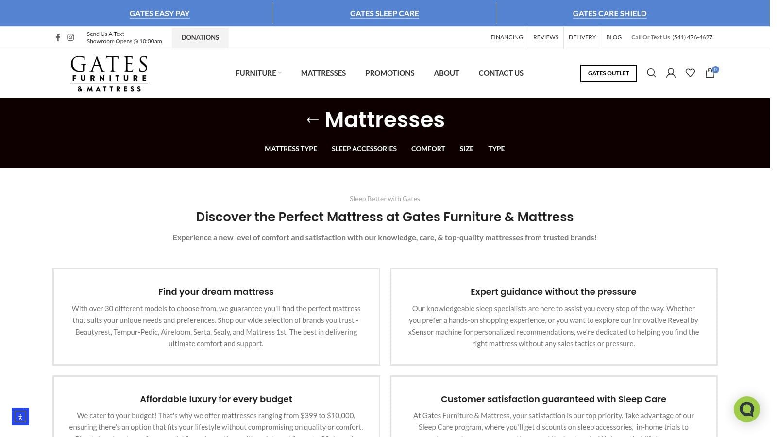 Screenshot from https://gatesfurniture.com/furniture/mattresses/