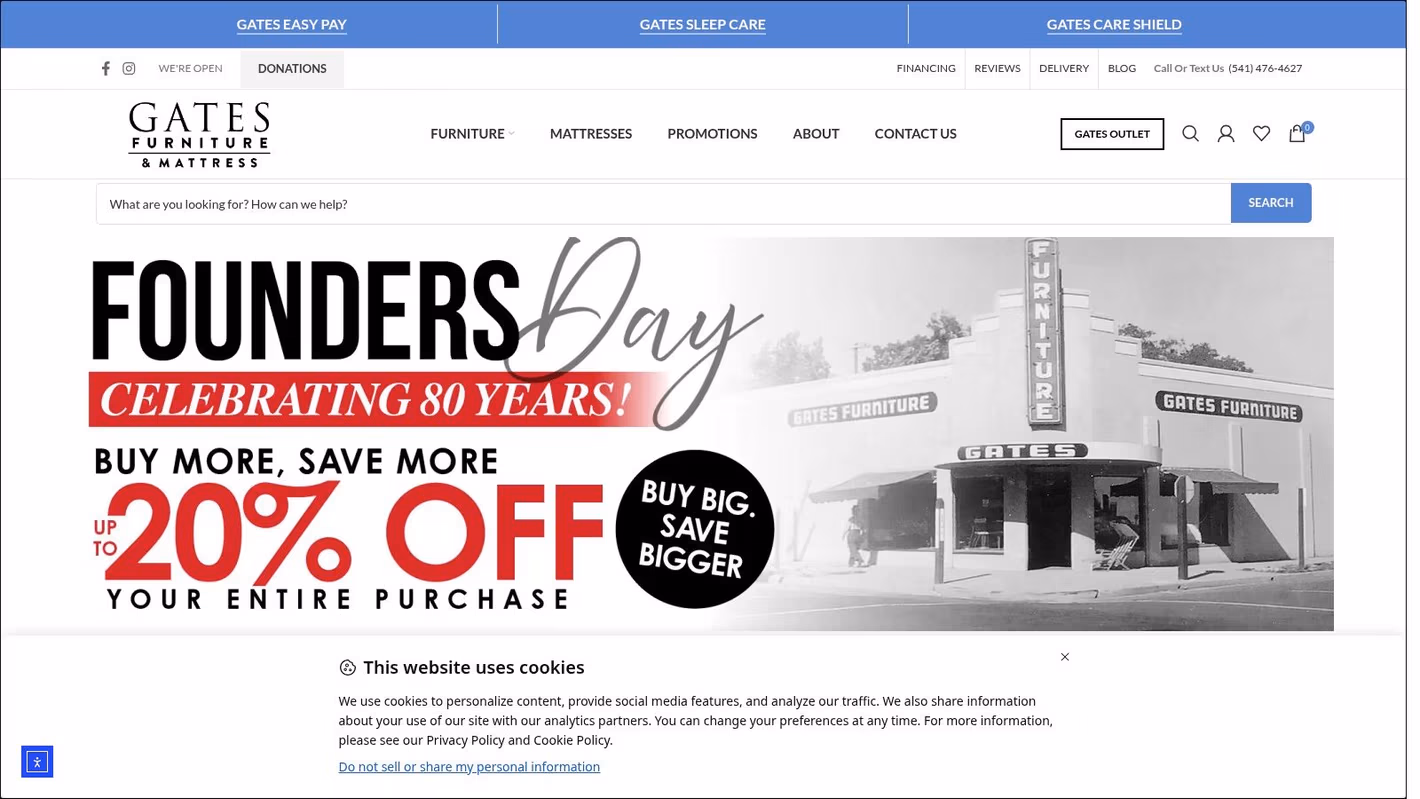 Screenshot from https://gatesfurniture.com