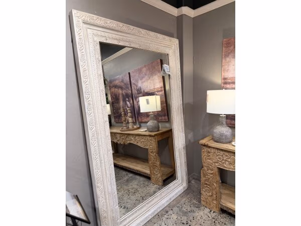 Floor Mirror Carved Wood White
