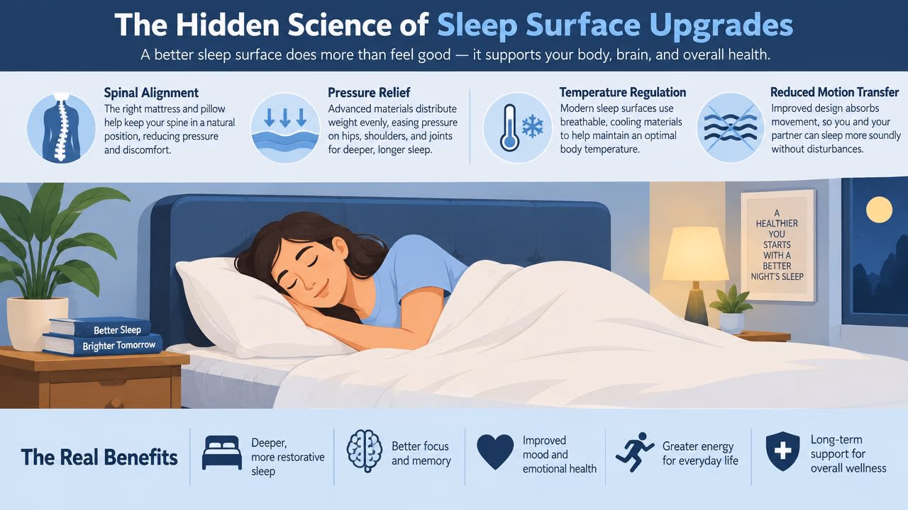 A woman sleeping comfortably in bed, illustrating the health benefits of choosing the right sleep surface.